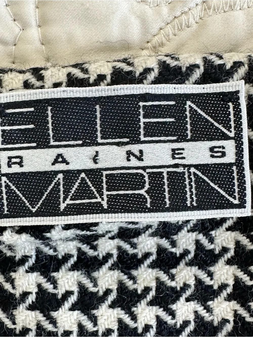Ellen Raines Martin Black and White Houndstooth  & Velvet Scarf